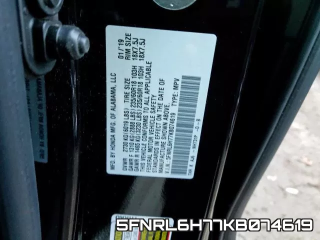 5FNRL6H77KB074619 фото 2