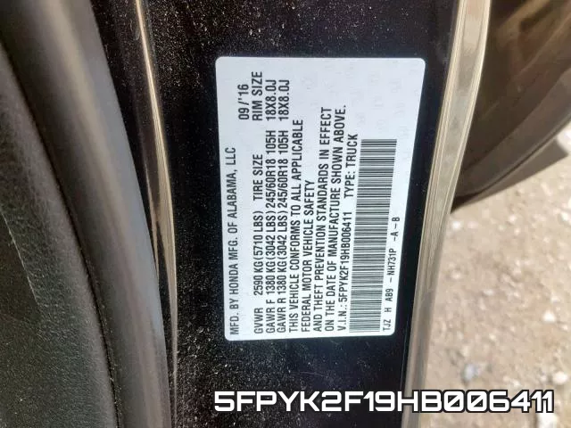 5FPYK2F19HB006411 фото 2