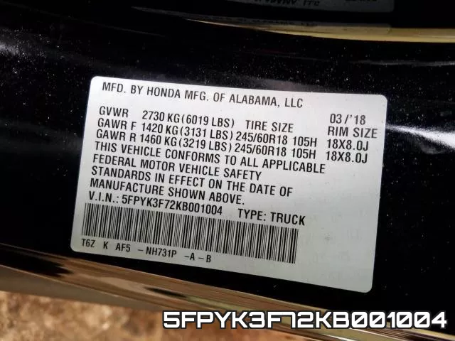 5FPYK3F72KB001004 фото 2
