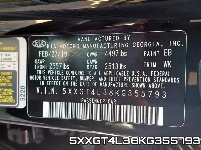 5XXGT4L38KG355793 фото 2