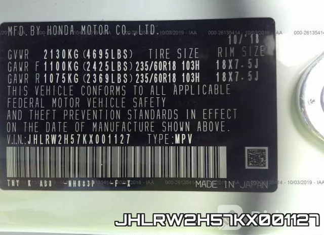 JHLRW2H57KX001127 фото 10