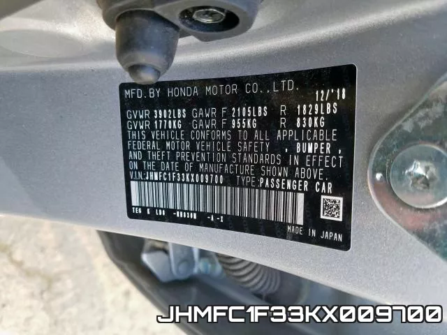 JHMFC1F33KX009700 фото 2