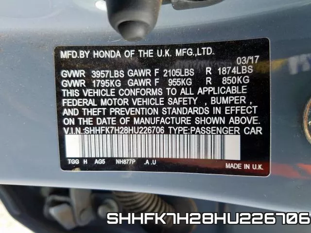 SHHFK7H28HU226706 фото 2