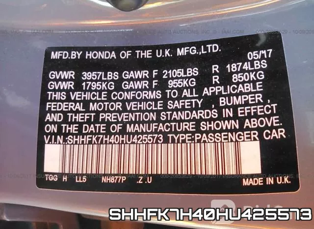 SHHFK7H40HU425573 фото 10