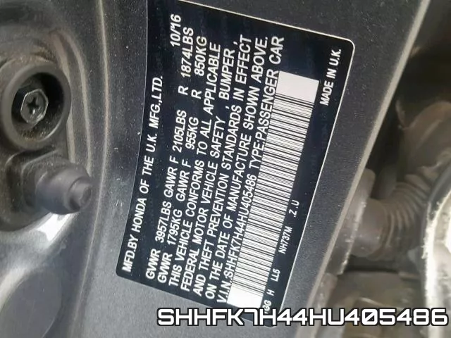 SHHFK7H44HU405486 фото 2