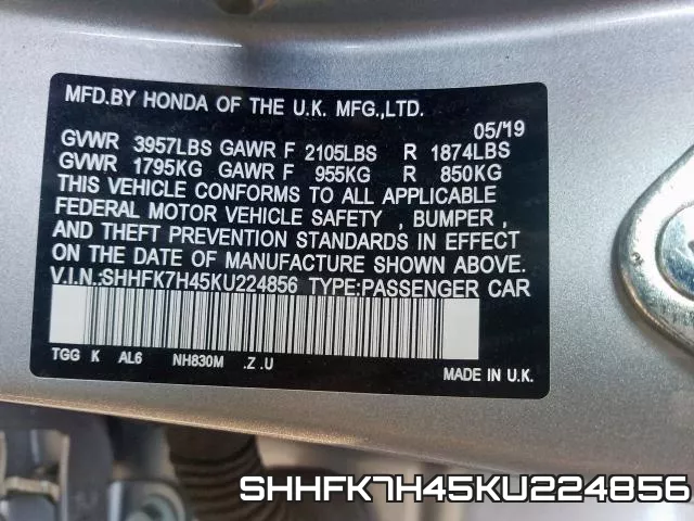 SHHFK7H45KU224856 фото 2