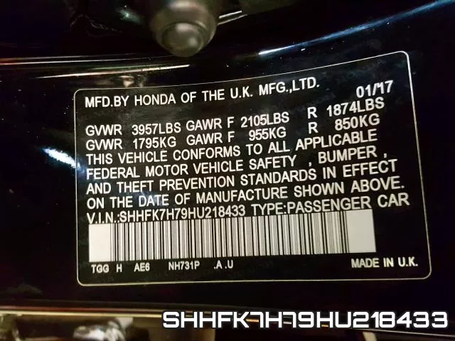 SHHFK7H79HU218433 фото 2