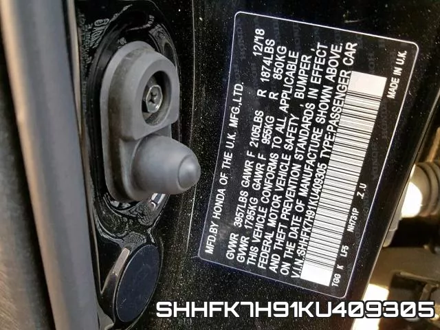 SHHFK7H91KU409305 фото 2