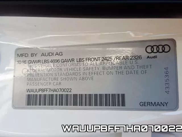 WAUUPBFF7HA070022 фото 2