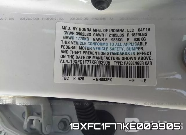 19XFC1F77KE003905 фото 10