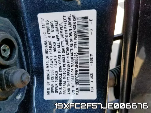 19XFC2F57JE006676 фото 2
