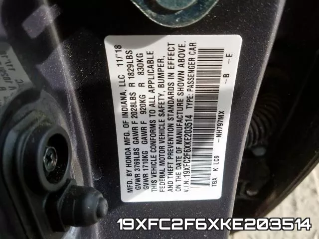 19XFC2F6XKE203514 фото 2