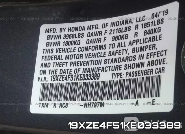 19XZE4F51KE033389 фото 10