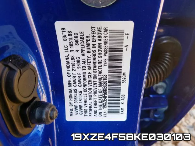 19XZE4F58KE030103 фото 2