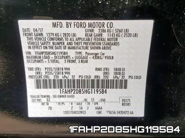 1FAHP2D85HG119584 фото 2