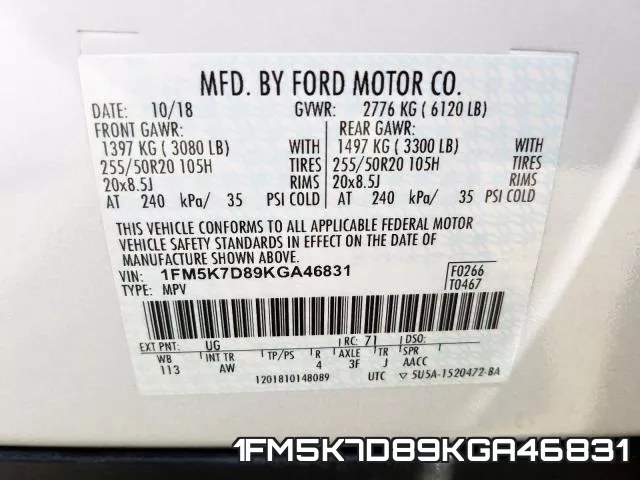 1FM5K7D89KGA46831 фото 2