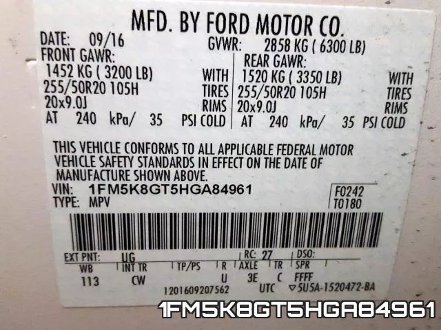 1FM5K8GT5HGA84961 фото 2