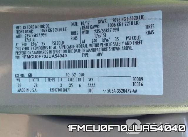 1FMCU0F70JUA54040 фото 10
