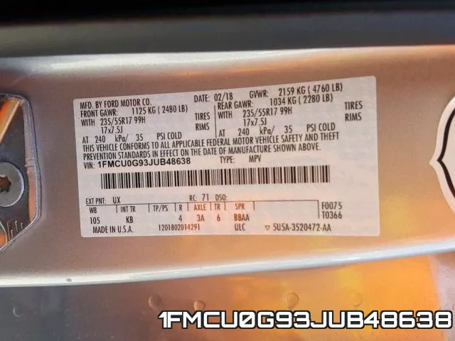 1FMCU0G93JUB48638 фото 2