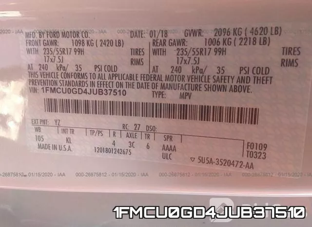 1FMCU0GD4JUB37510 фото 10