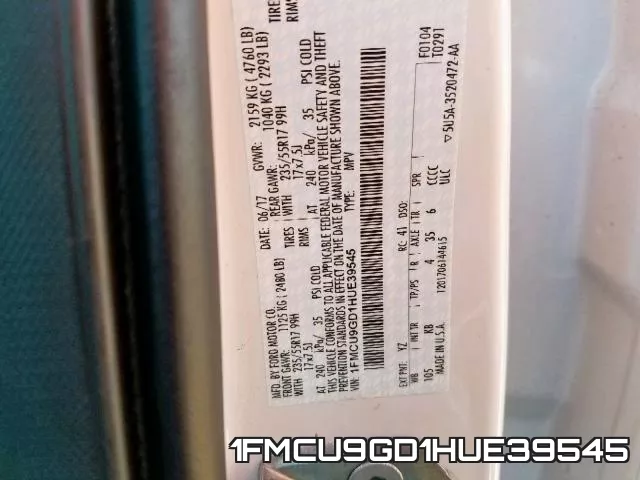 1FMCU9GD1HUE39545 фото 2