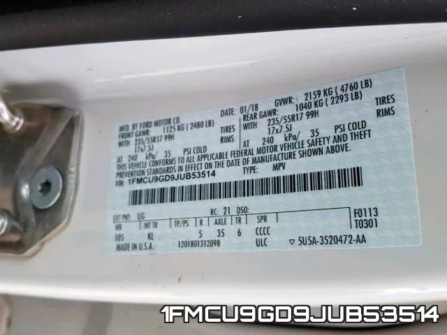 1FMCU9GD9JUB53514 фото 2