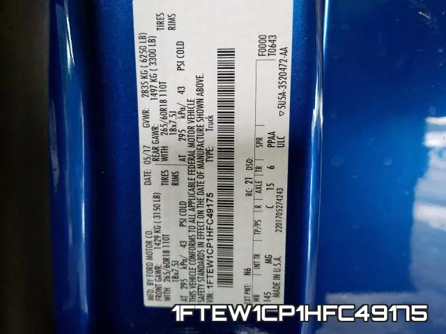 1FTEW1CP1HFC49175 фото 2