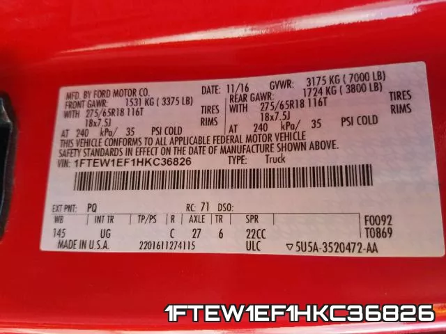 1FTEW1EF1HKC36826 фото 2