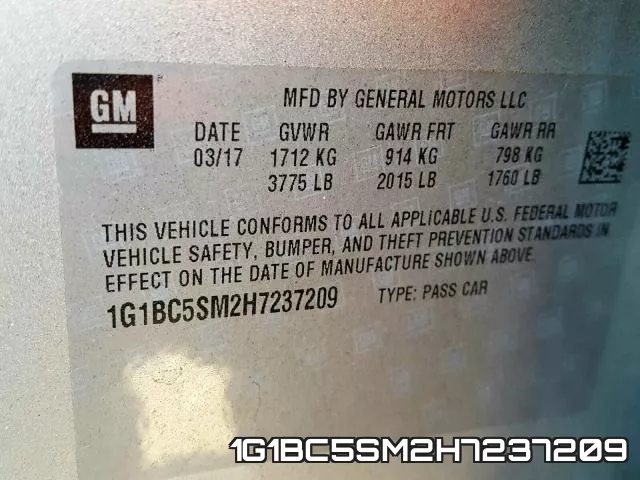 1G1BC5SM2H7237209 фото 2