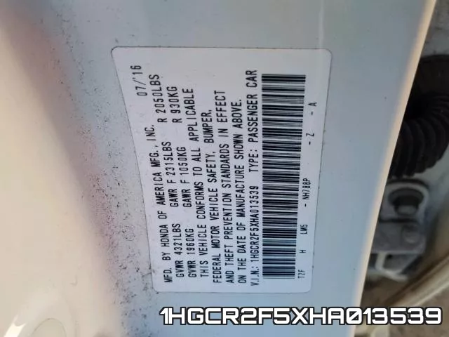 1HGCR2F5XHA013539 фото 2