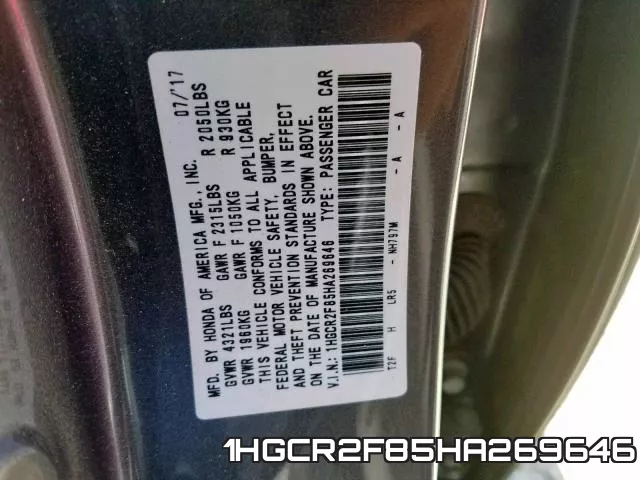 1HGCR2F85HA269646 фото 2