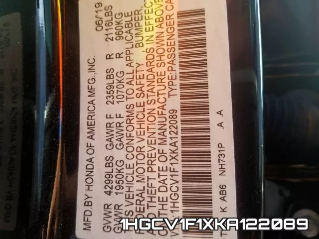 1HGCV1F1XKA122089 фото 2