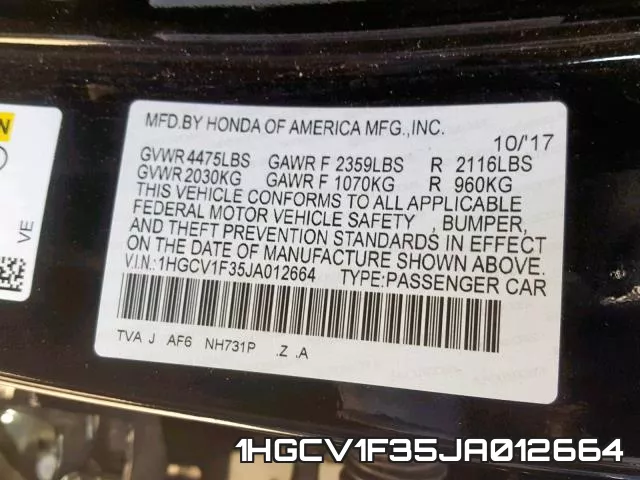 1HGCV1F35JA012664 фото 2