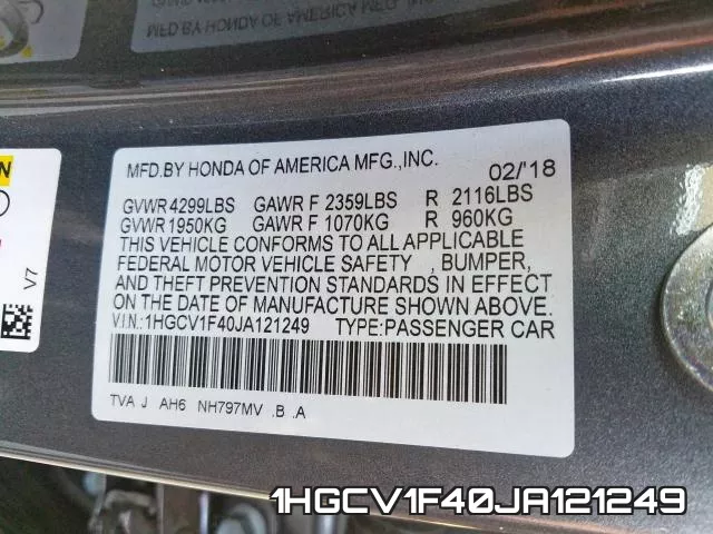 1HGCV1F40JA121249 фото 2