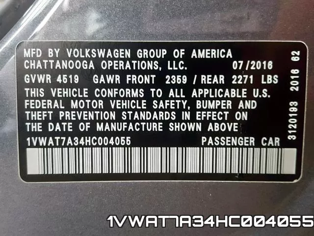 1VWAT7A34HC004055 фото 2