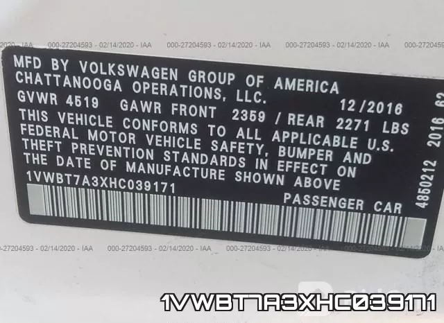 1VWBT7A3XHC039171 фото 10
