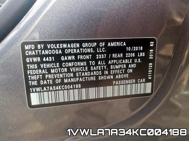 1VWLA7A34KC004188 фото 2