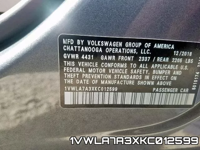 1VWLA7A3XKC012599 фото 2