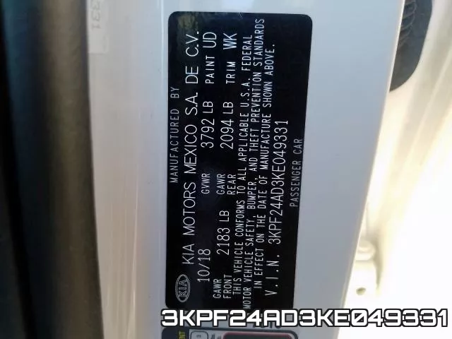 3KPF24AD3KE049331 фото 2