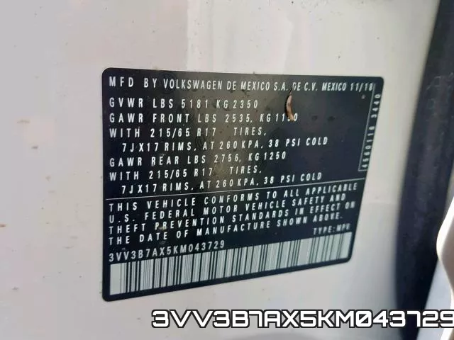 3VV3B7AX5KM043729 фото 2