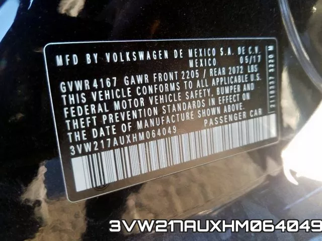 3VW217AUXHM064049 фото 2