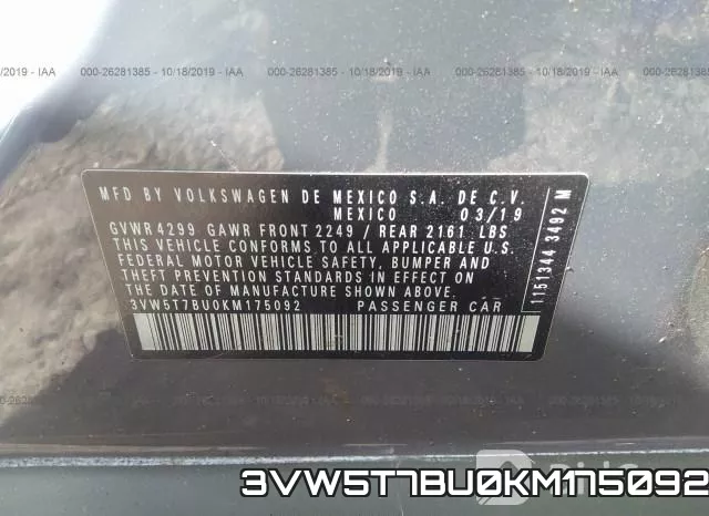 3VW5T7BU0KM175092 фото 10