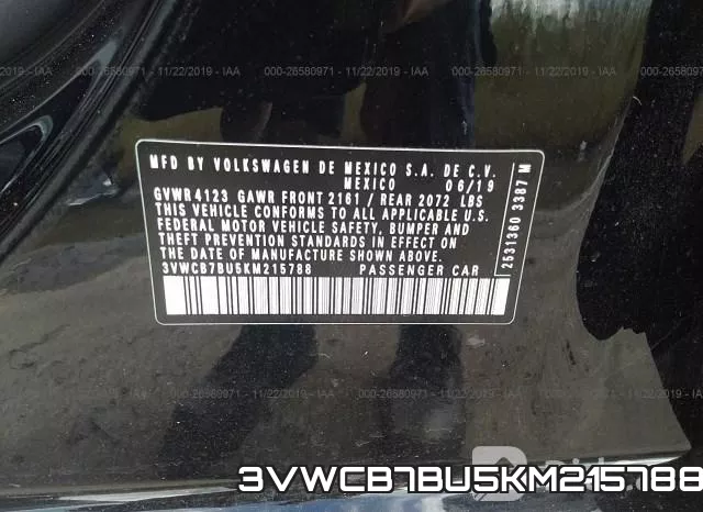 3VWCB7BU5KM215788 фото 10