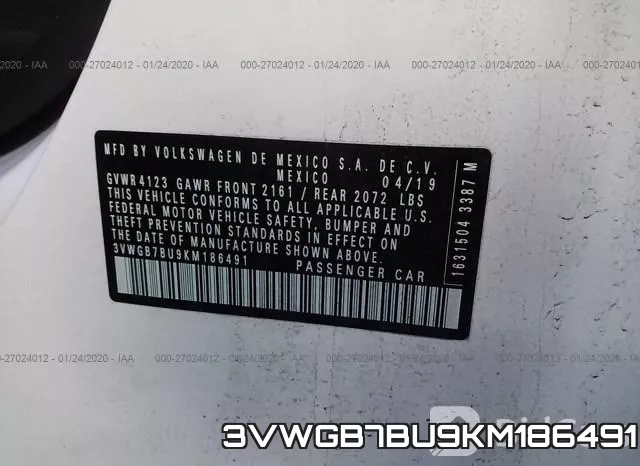 3VWGB7BU9KM186491 фото 10