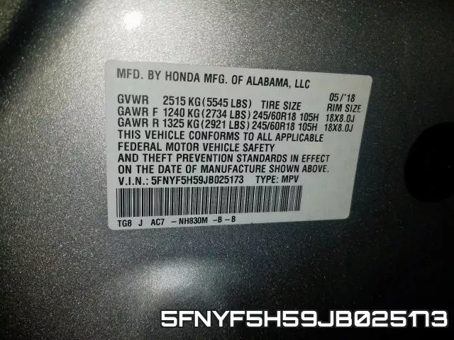 5FNYF5H59JB025173 фото 2