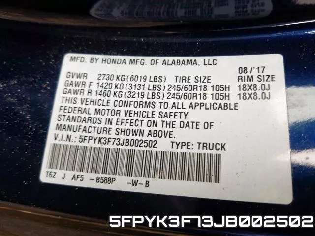 5FPYK3F73JB002502 фото 2