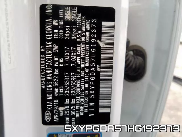 5XYPGDA57HG192373 фото 2
