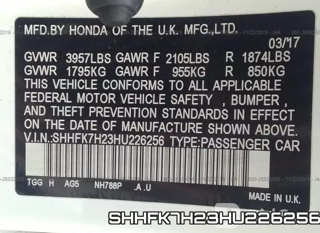 SHHFK7H23HU226256 фото 10