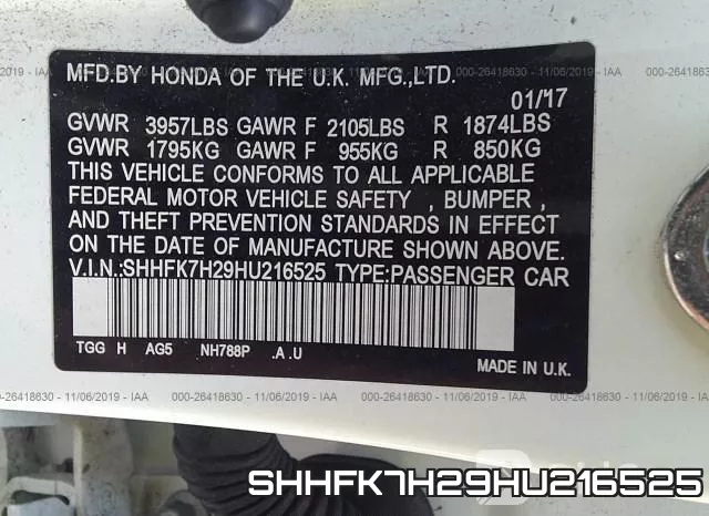 SHHFK7H29HU216525 фото 10