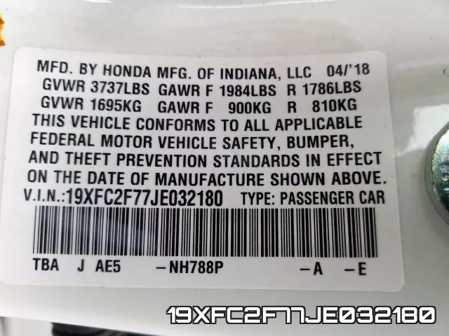 19XFC2F77JE032180 фото 2